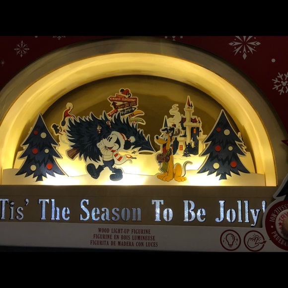 Disney Walt's Holiday Lodge Mickey Pluto Christmas Wood Light Up Sign New Box - Picture 4 of 6